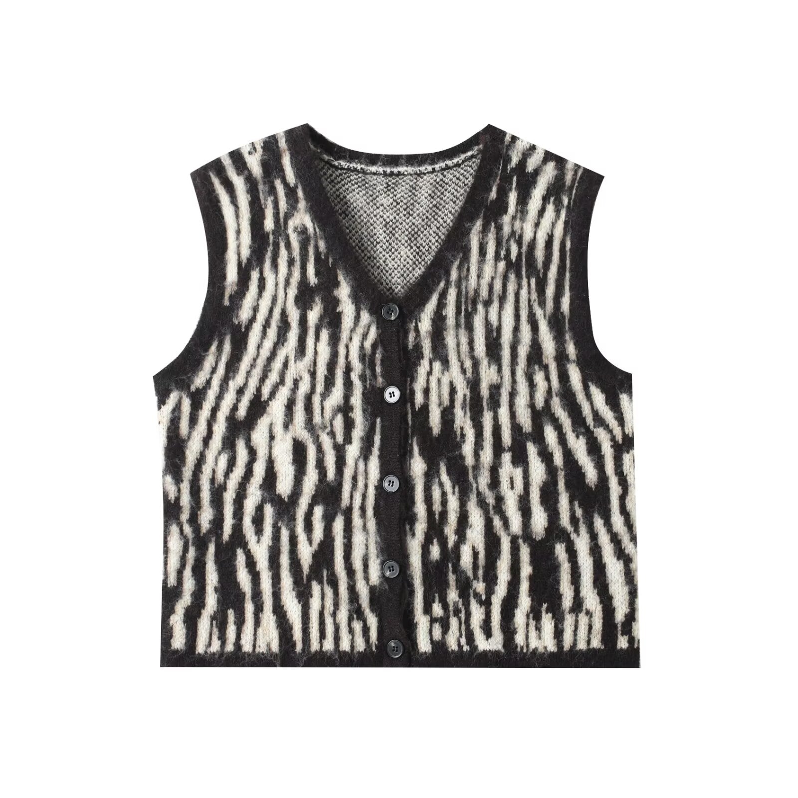 Women's printed striped V-neck knitted vest