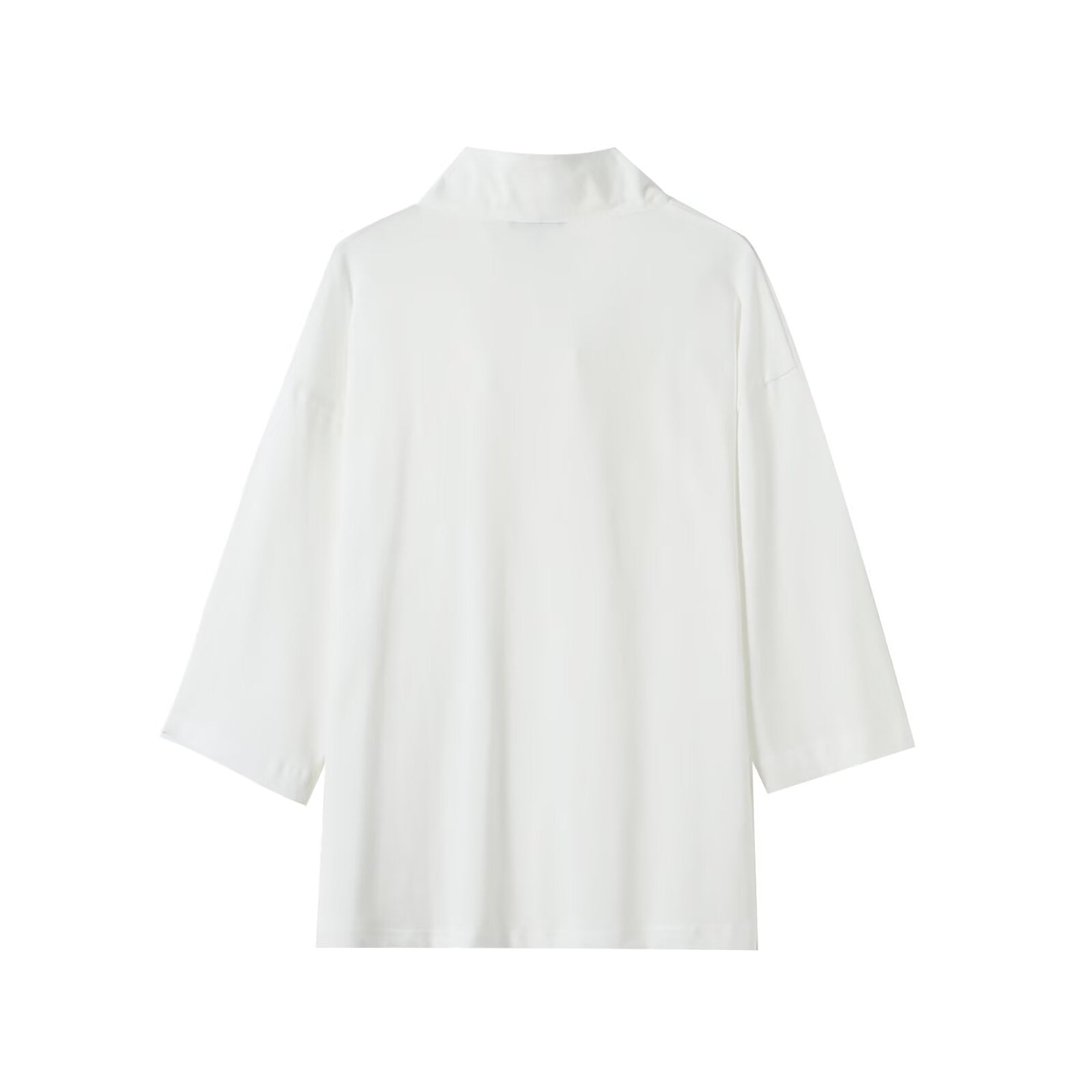 Women's high neck nine quarter sleeve button up shirt