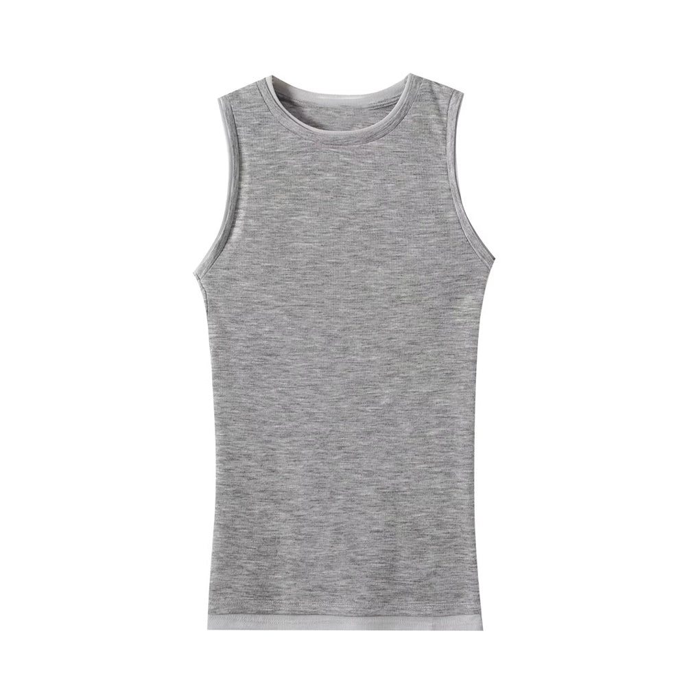 Women's Two tone Edge Sleeveless Vest T-shirt