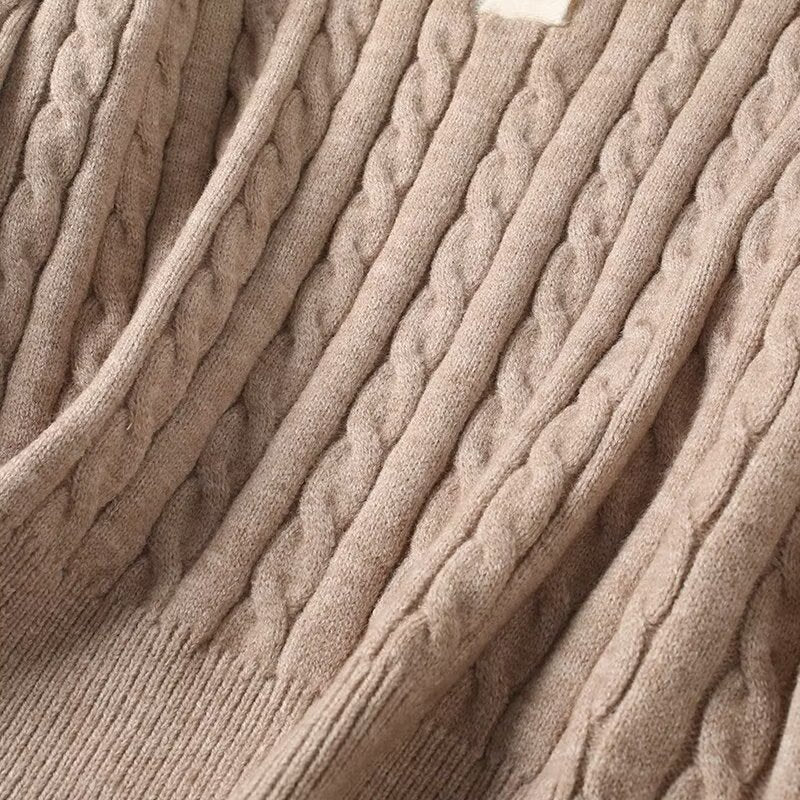 Women's polo collar striped long sleeved knitted sweater