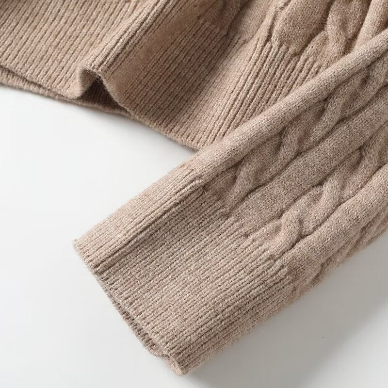 Women's polo collar striped long sleeved knitted sweater