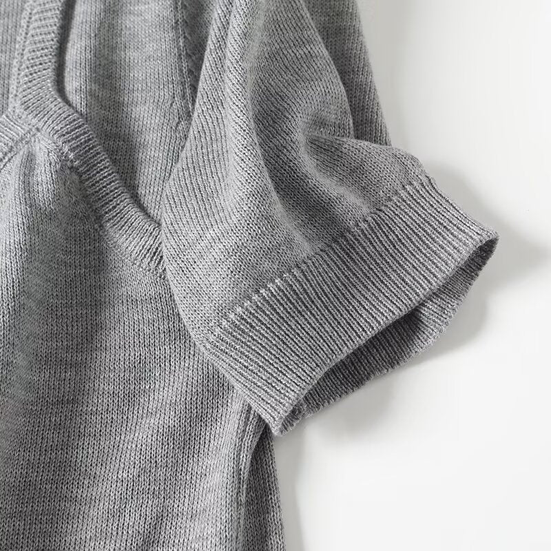 Women's patchwork short sleeved knitted T-shirt top