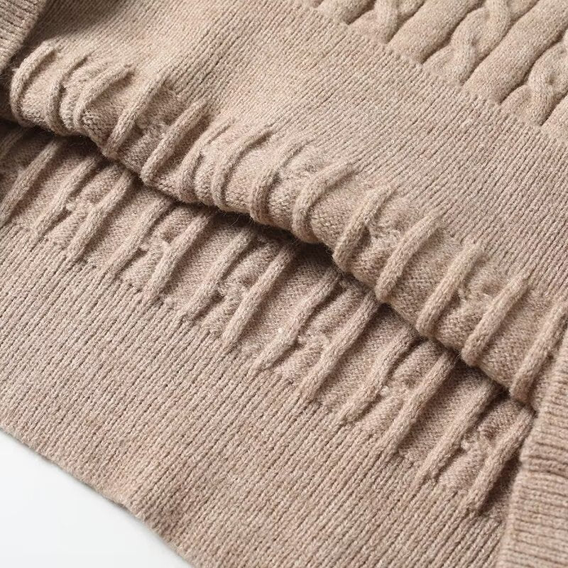 Women's polo collar striped long sleeved knitted sweater